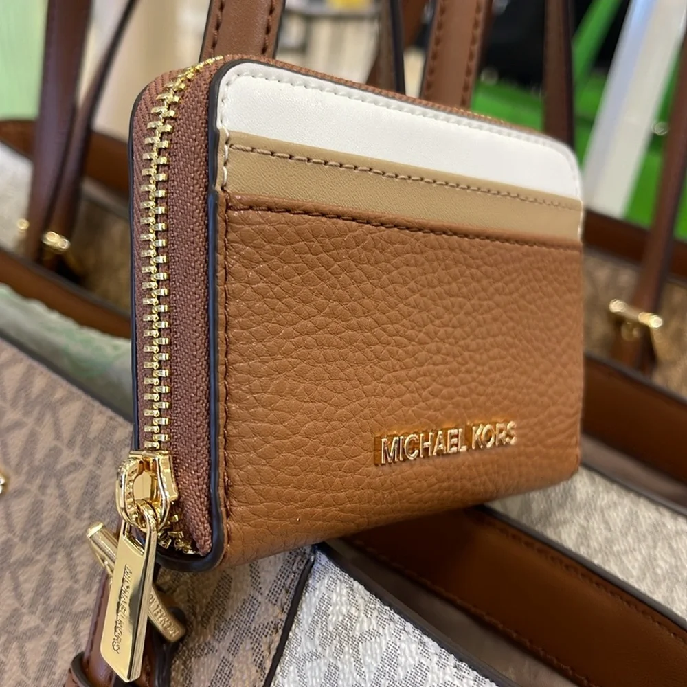 Michael Kors Jet Set Travel Md Zip Around Color-Block Wallet Card Case Luggage